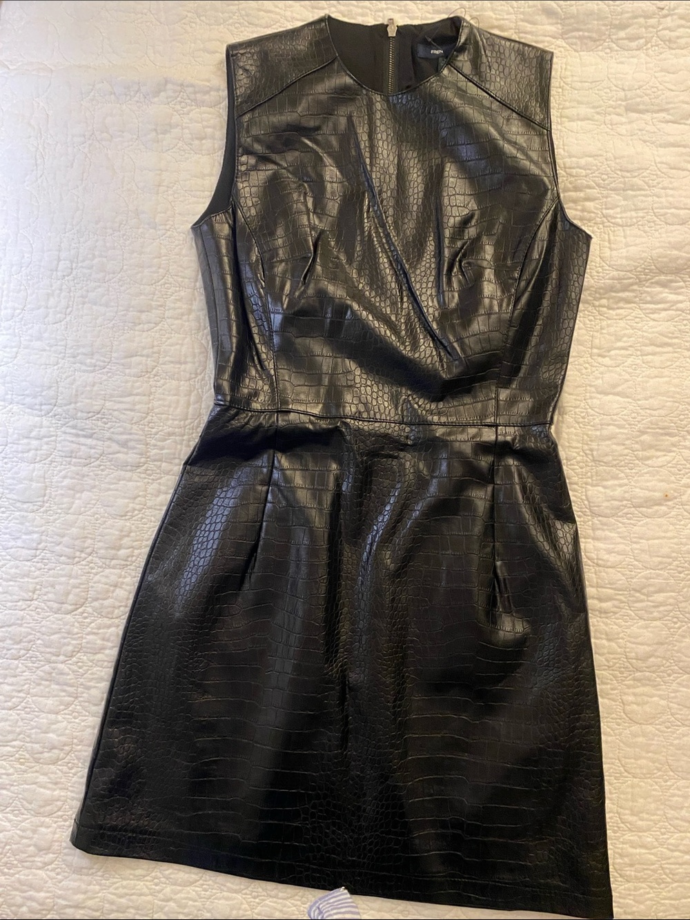 French Connection Black Croc-Embossed Sleeveless Mini Dress